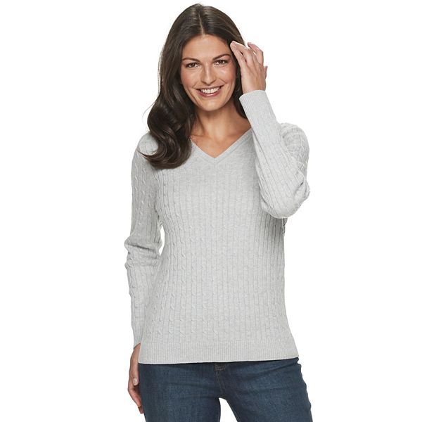 Women's Croft & Barrow® Essential Cable-Knit V-Neck Sweater