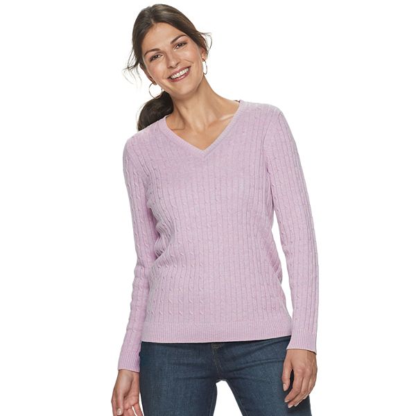 Women's Croft & Barrow® Essential Cable-Knit V-Neck Sweater