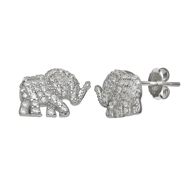 PRIMROSE Sterling Silver Cubic Zirconia Elephant Stud Earrings