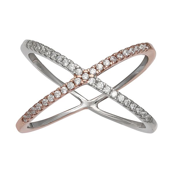 PRIMROSE Sterling Silver Cubic Zirconia Crisscross Ring