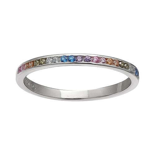 Women's Primrose Sterling Silver Pave Cubic Zirconia Round Channel Ring