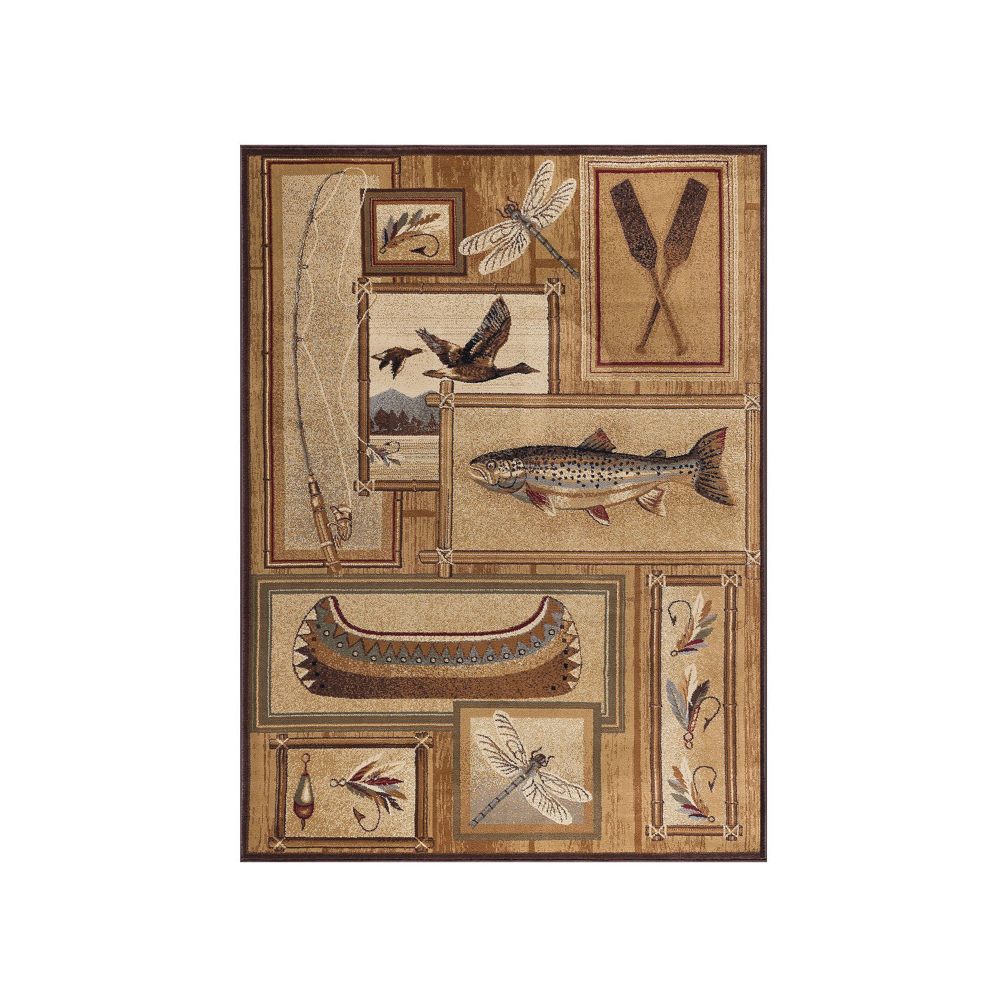 KHL Rugs Trout Fishing Lodge Indoor Area Rug, Ivory
