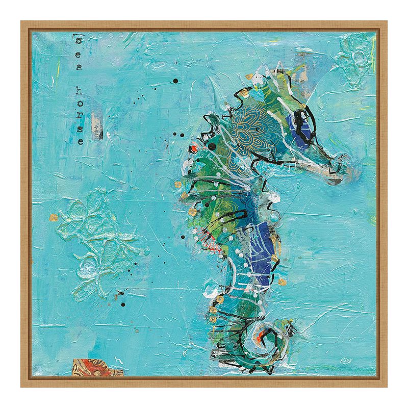 Amanti Art Little Seahorse Blue by Kellie Day, Brown, 16X16