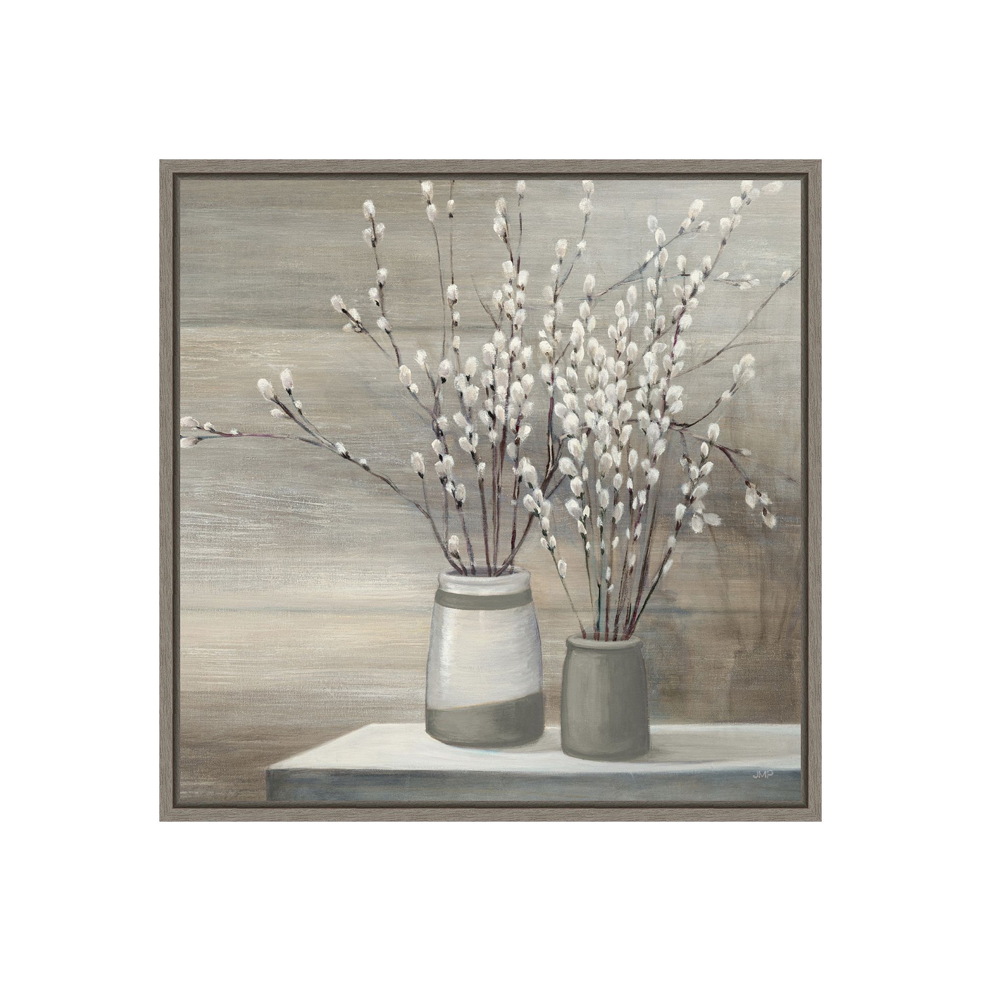 Amanti Art Pussy Willow Still Life Gray Pots Crop Framed Canvas Art