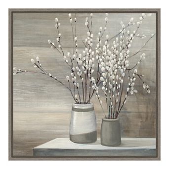Amanti Art Pussy Willow Still Life Gray Pots Crop Framed Canvas Art