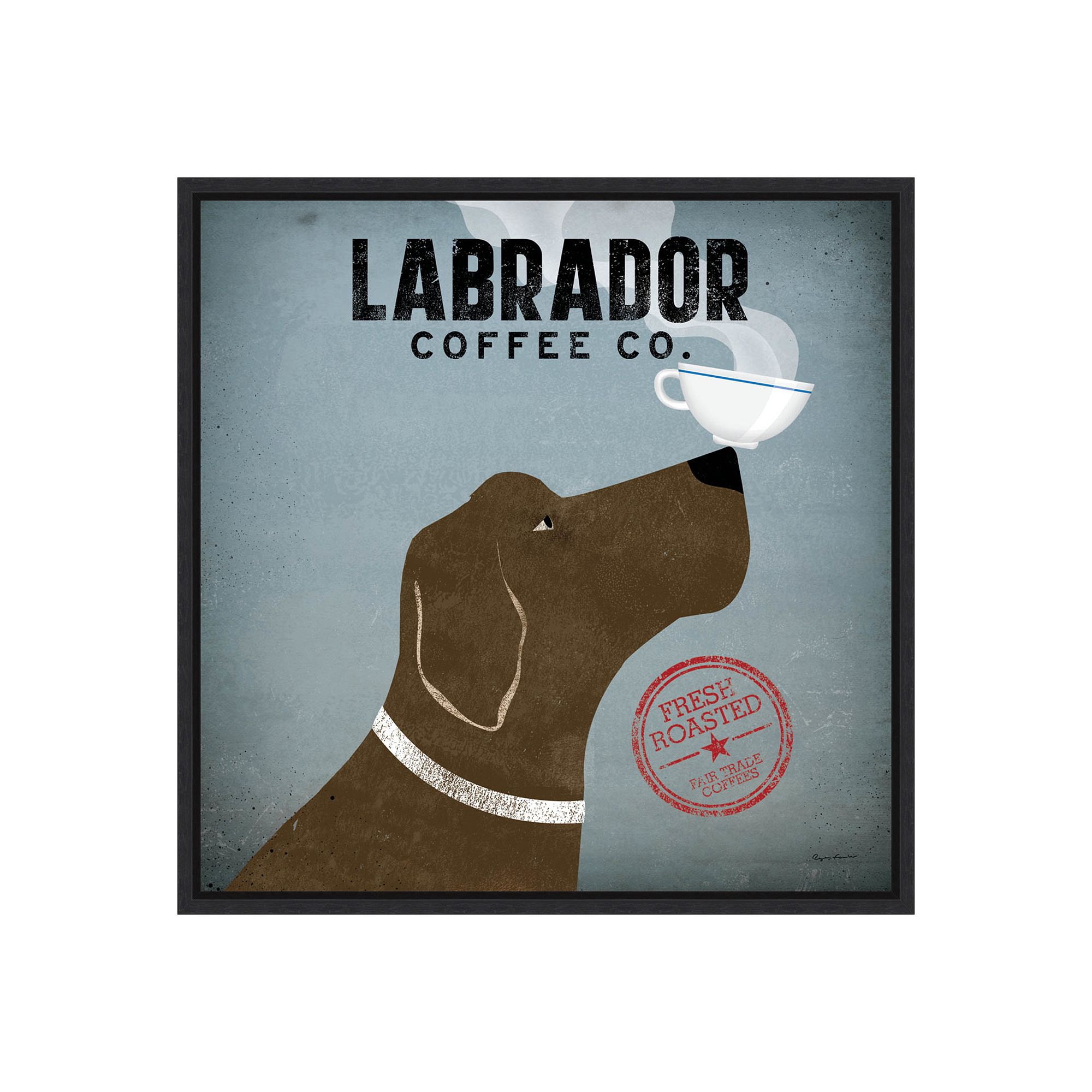 Amanti Art Labrador Coffee Co Framed Canvas Art, Black