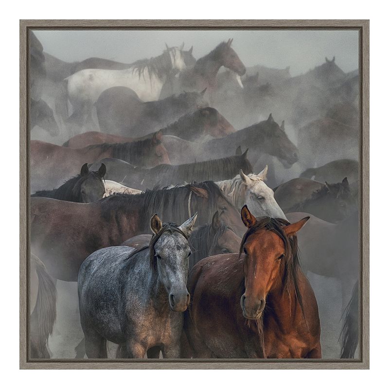 Amanti Art Two Horses Framed Canvas Art, Grey, 16X16