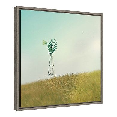 Amanti Art "Farm Morning IV Square (Windmill)" Framed Canvas