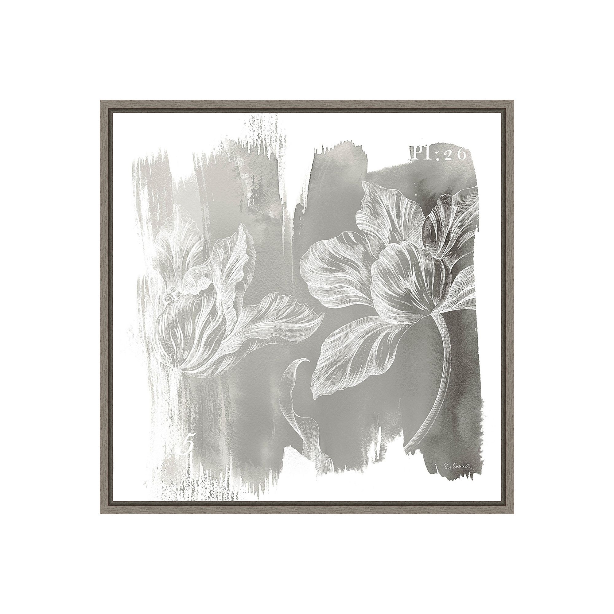Amanti Art Water Wash II Neutral (Floral) Framed Canvas, Gray