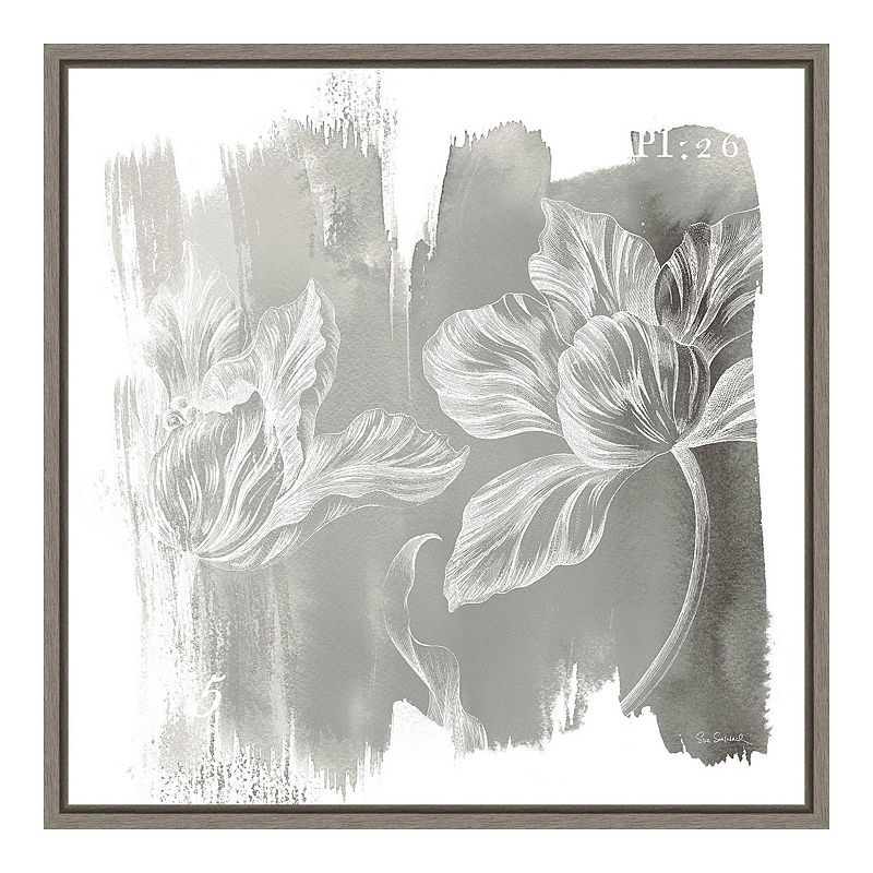 Amanti Art Water Wash II Neutral (Floral) Framed Canvas, Grey, 16X16