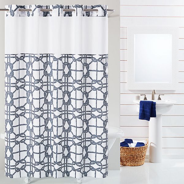 Hookless Nautical Lattice Shower, Hookless Inspirational Shower Curtain With Built In Liner
