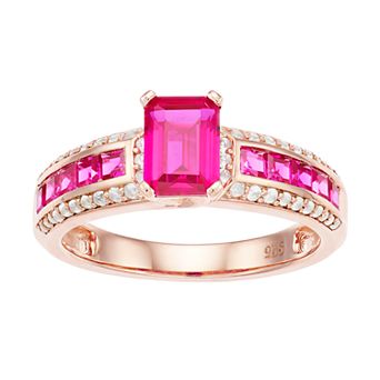 14k Rose Gold Over Sterling Silver Lab-Created Ruby and Lab-Created White Sapphire Ring