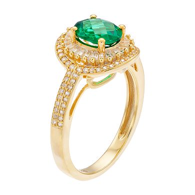 14K Gold Over Silver Lab Created Emerald Lab Created White Sapphire Ring