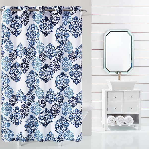 Hookless Alessandra Shower Curtain Liner, Dark Blue Shower Curtain Liner