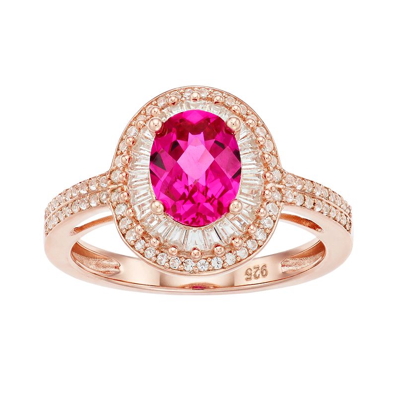 14k Rose Gold Over Silver Lab-Created Ruby & Lab-Created White Sapphire Hal