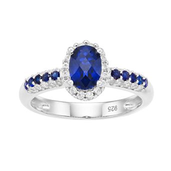Sterling Silver Lab-Created Blue & White Oval Halo Ring