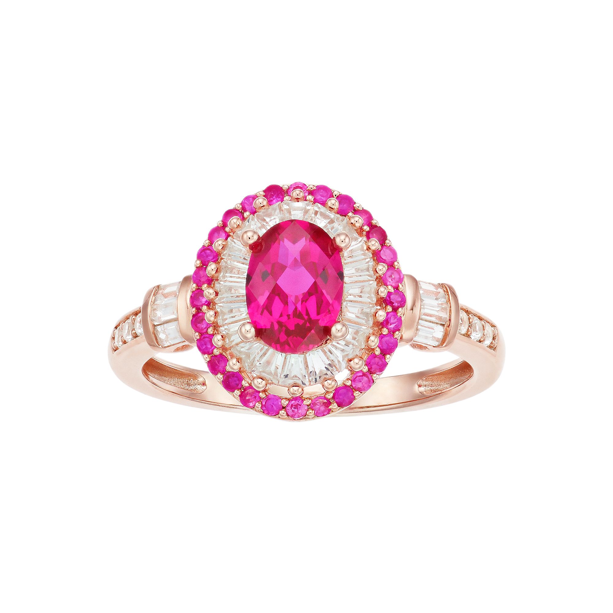 14k Rose Gold Over Silver Lab-Created Ruby & Lab-Created White Sapphire Hal