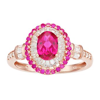 14k Rose Gold Over Silver Lab-Created Ruby & Lab-Created White Sapphire Halo Ring