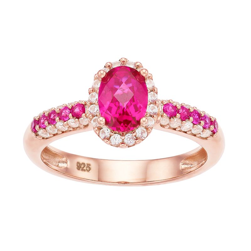 14k Rose Gold Over Silver Lab-Created Ruby & Lab-Created White Sapphire Ova