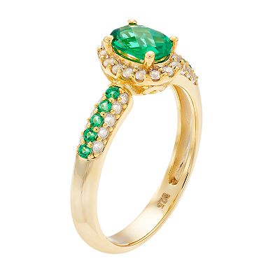 14k Gold Over Silver Oval-Cut Lab-Created Emerald & Lab-Created White Sapphire Halo Ring