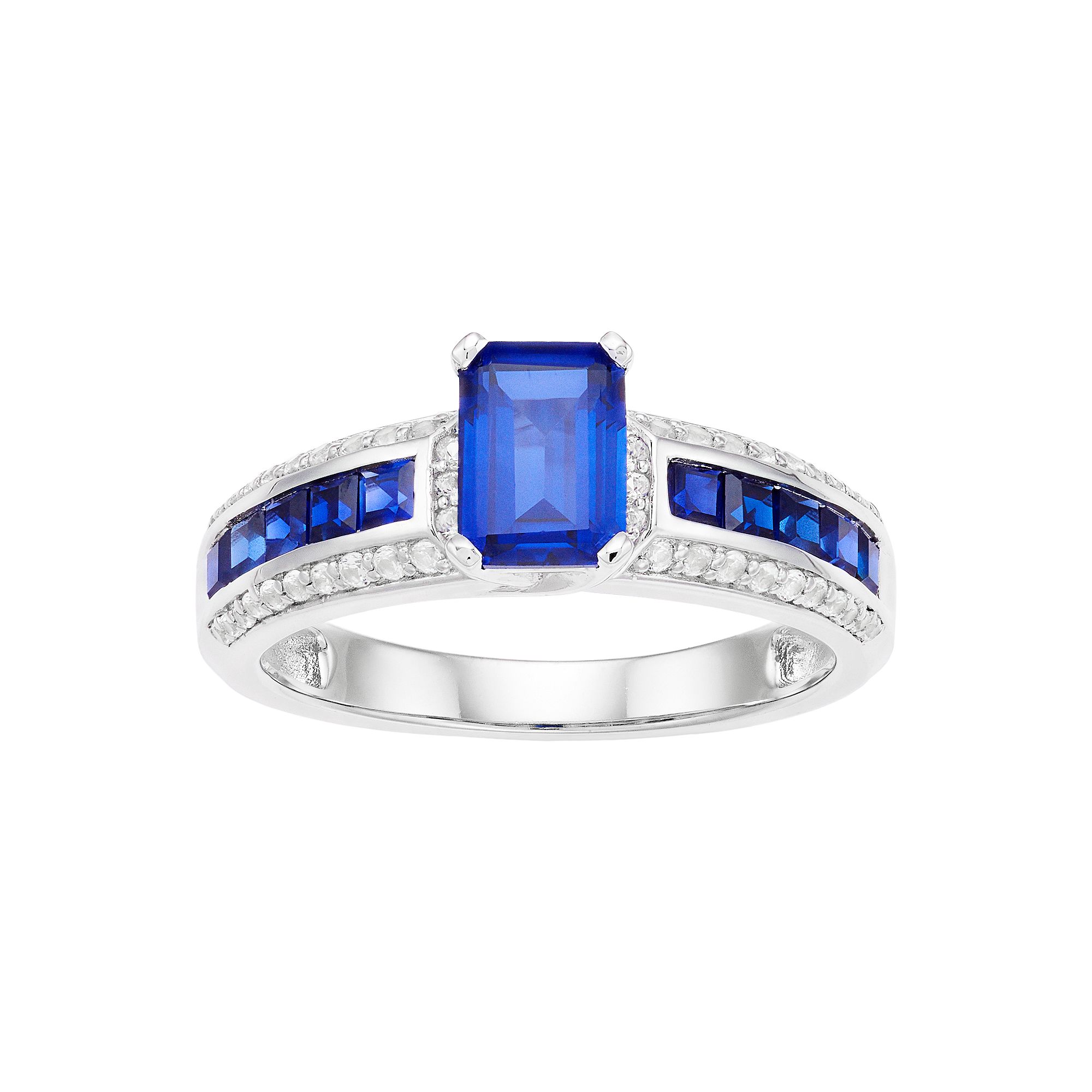 Sterling Silver Lab Created Blue White Sapphire Ring, Womens, Size: 7, Sil