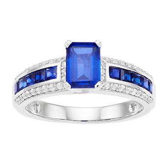 Sterling Silver Lab Created Blue White Sapphire Ring