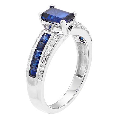 Sterling Silver Lab Created Blue White Sapphire Ring