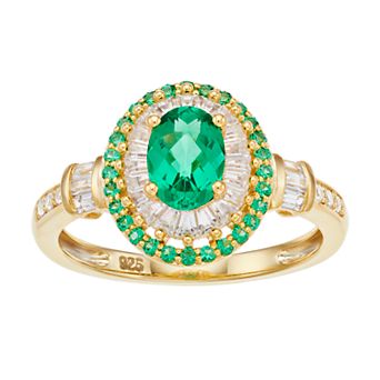 14k Gold Over Sterling Silver Lab-Created Emerald and Lab-Created White Sapphire Ring