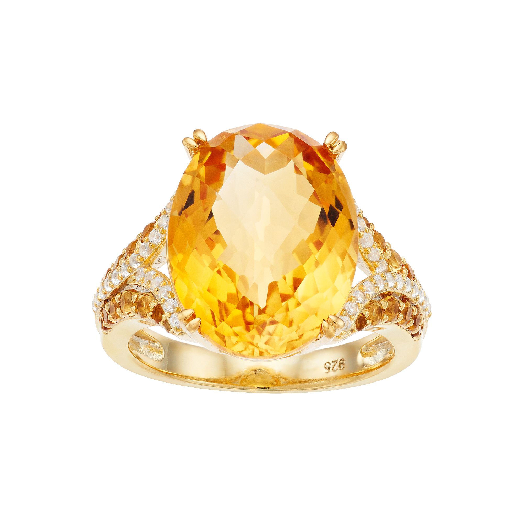 14k Gold Over Silver Citrine & Lab-Created White Sapphire Ring, Womens, Si