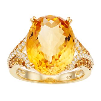 14k Gold Over Silver Citrine & Lab-Created White Sapphire Ring