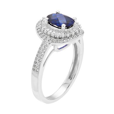 MASTERPIECE Sterling Silver Lab-Created Blue & White Sapphire Oval halo Ring