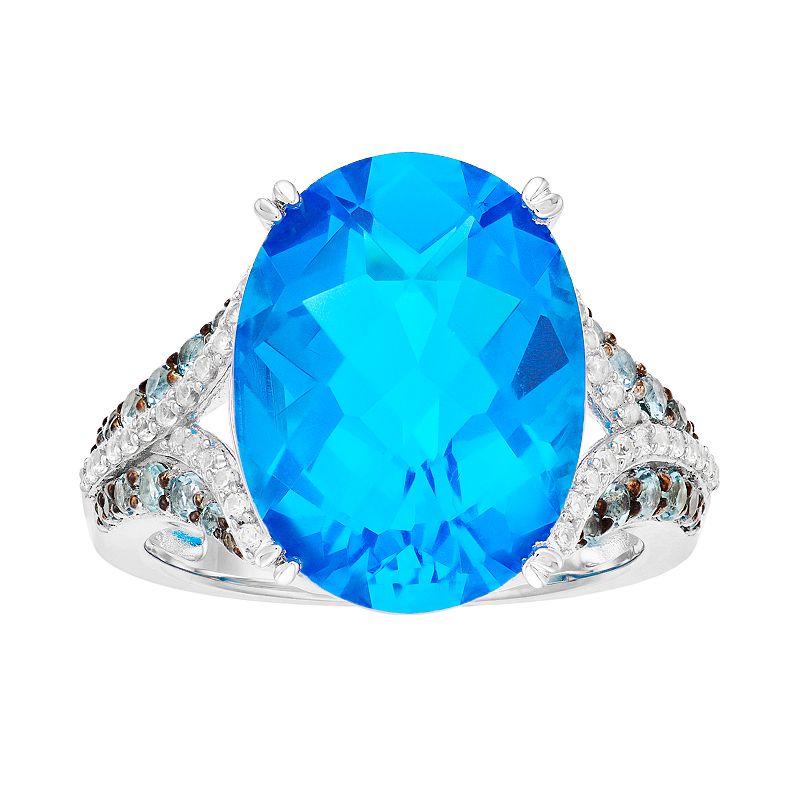 Sterling Silver Swiss Blue Topaz & Lab-Created White Sapphire Ring, Womens