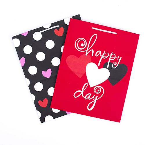Hallmark Large Valentine's Day Gift Bags (Red Heart & Black Dots, Pack of 2)