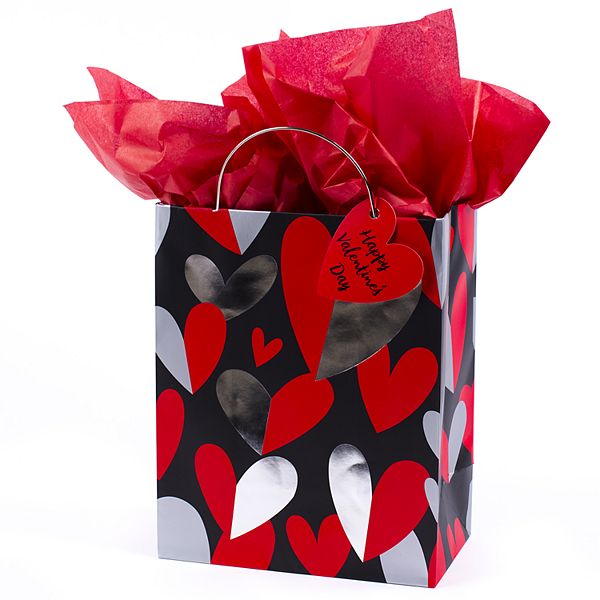 Hallmark Gift Bag With Tissue Paper, Foil Stripes Medium Red