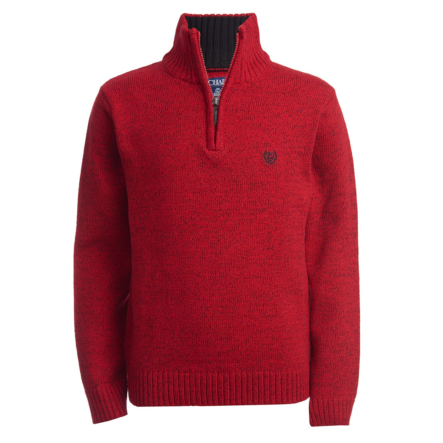 red quarter zip sweater