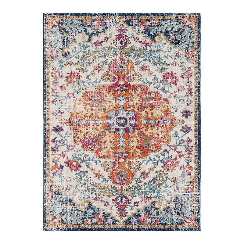 Surya Harput HAP-1000 7ft Square Fabric Rug in Burnt Orange/Blue/Aqua