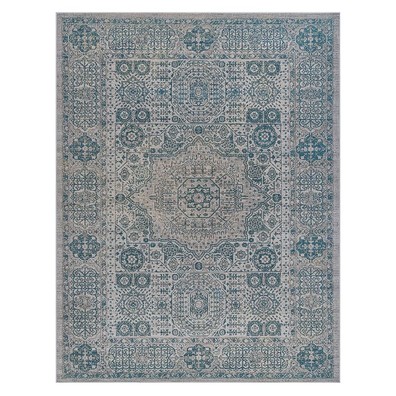 KHL Rugs Oweysa Oriental Area Rug, Blue, 8Ft Rnd