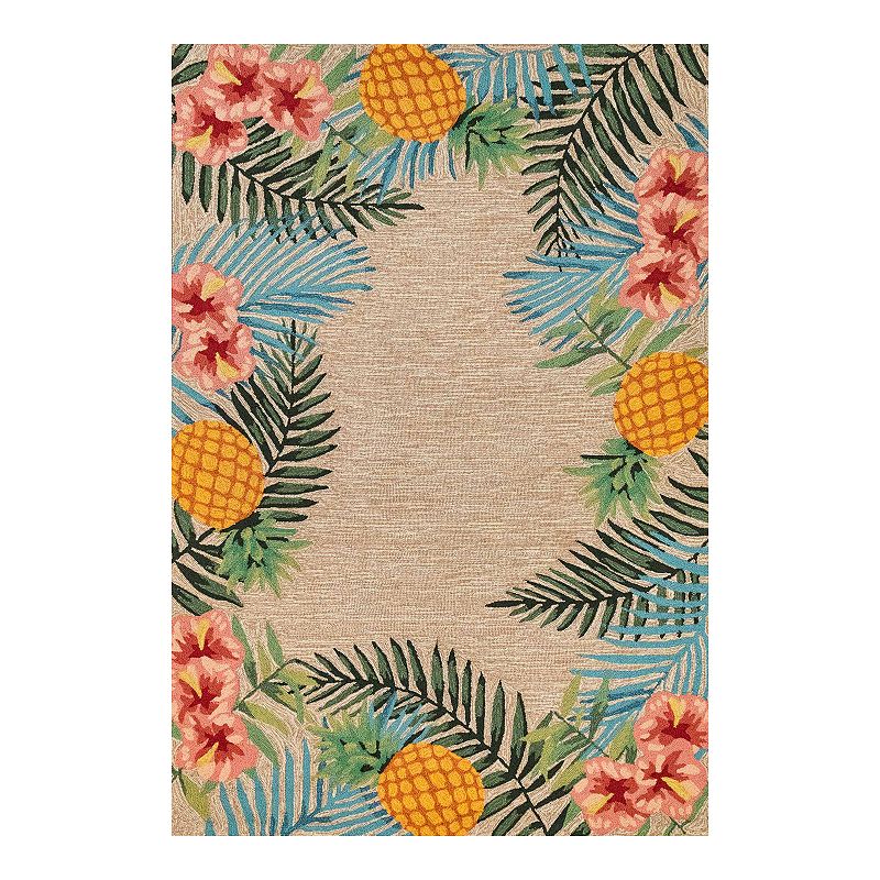 Liora Manne Ravella Tropical Indoor Outdoor Rug, Beig/Green, 7.5X9.5 Ft