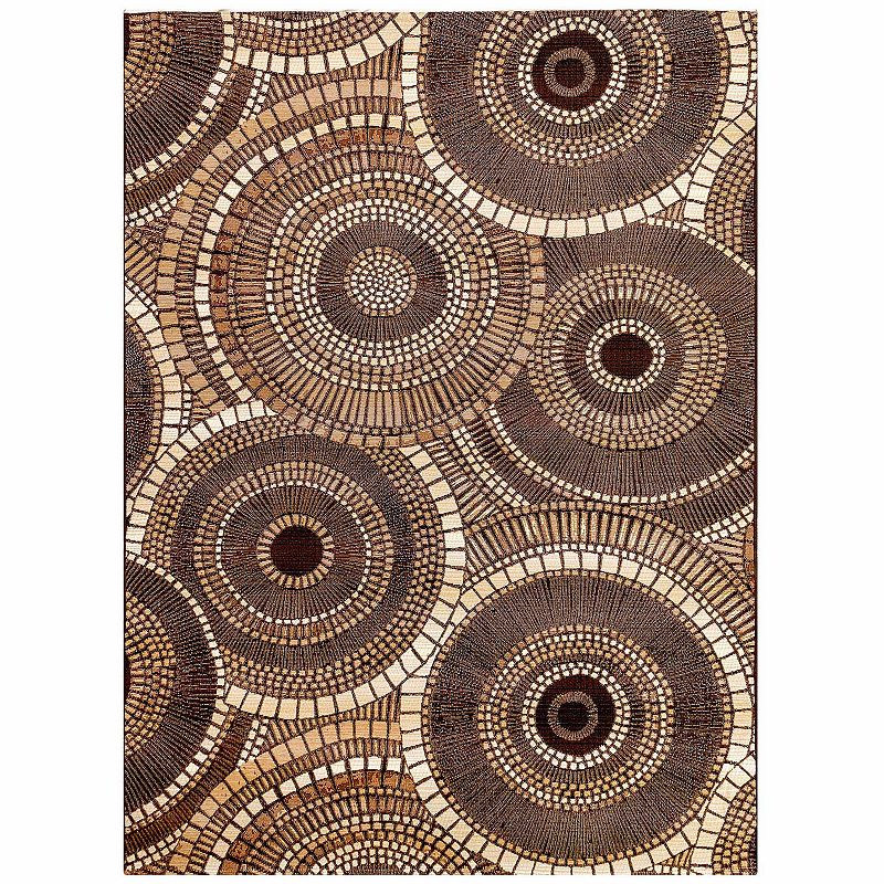 Liora Manne Marina Circles Indoor Outdoor Rug, Brown, 8X10 Ft