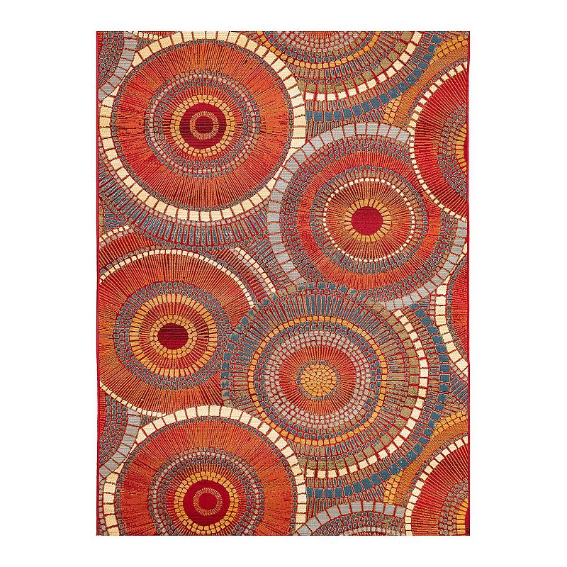 Liora Manne Marina Circles Indoor Outdoor Rug, Orange, 8X10 Ft