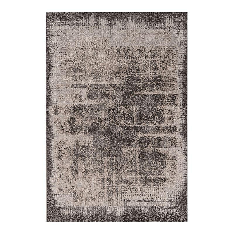 Linon Evolution Distress Damask Rug, Grey, 5X7.5 Ft