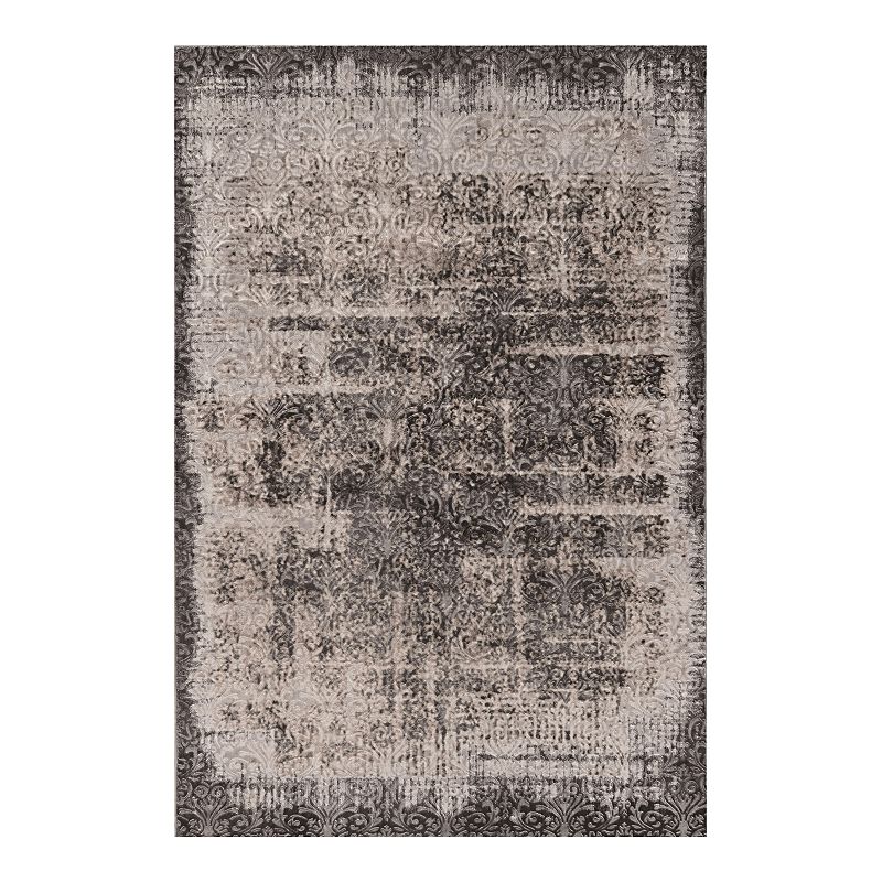 Linon Evolution Distress Damask Rug, Grey, 8X10 Ft