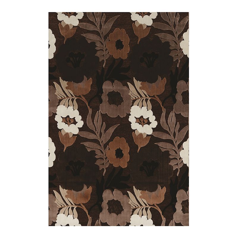 Linon Hi Lo Floral I Rug, Brown, 5X7.5 Ft