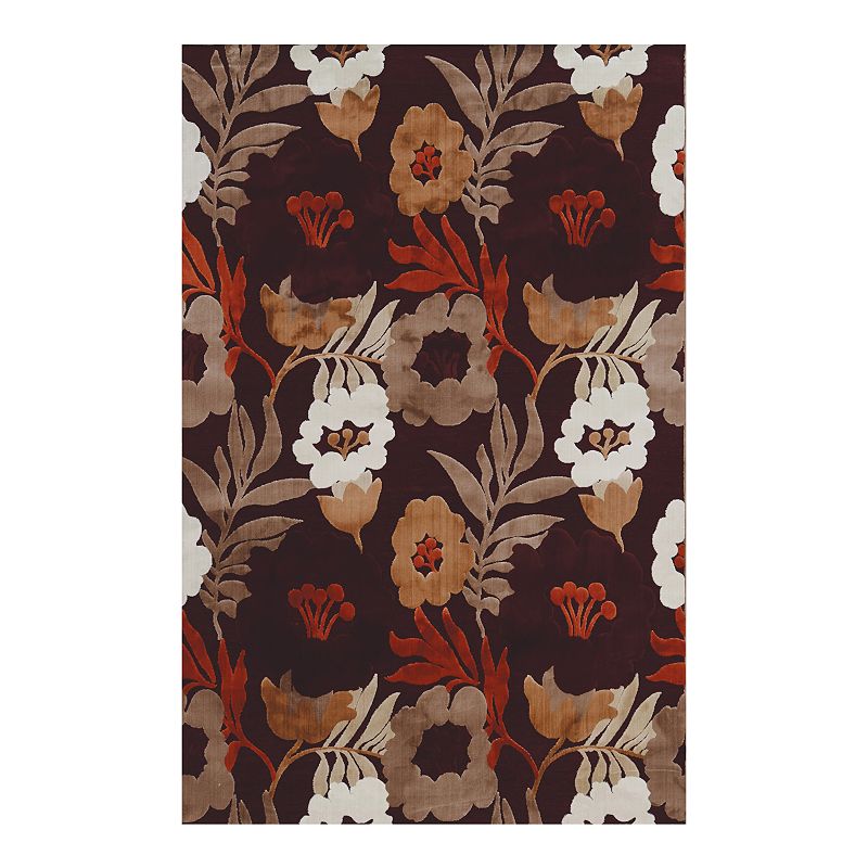 Linon Hi Lo Floral I Rug, Brown, 8X10 Ft