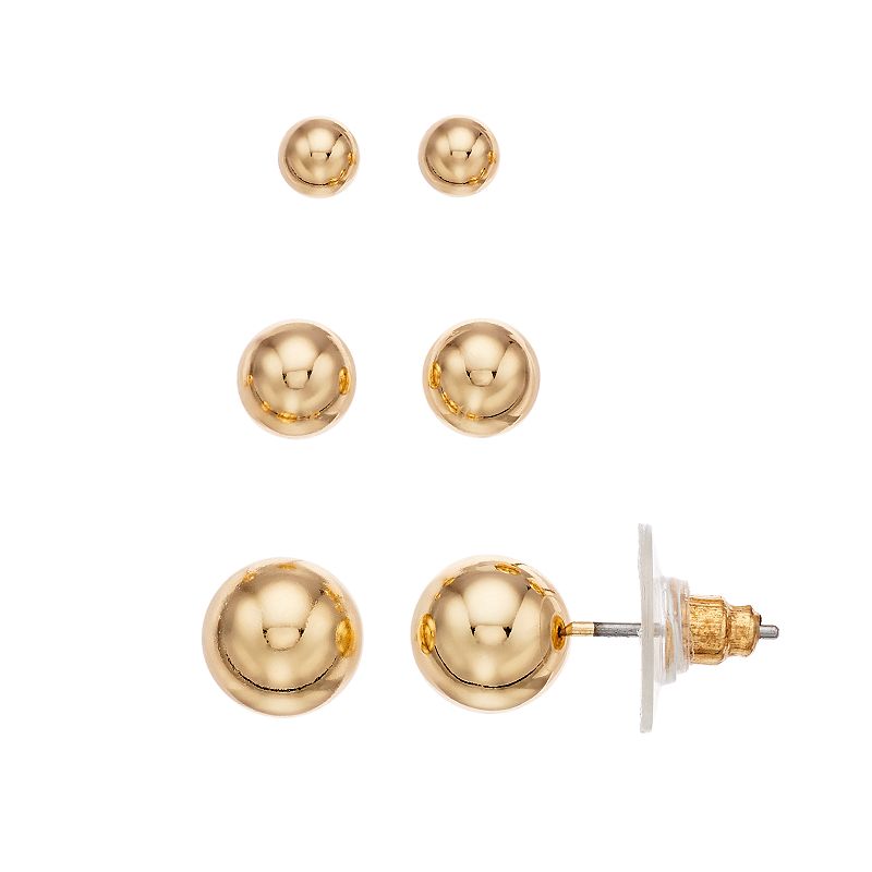 Napier Gold Tone Ball Stud Earring Set, Womens