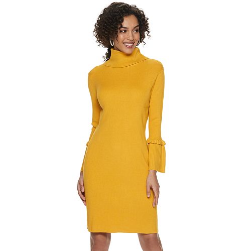 Women's Nina Leonard Bell-Sleeve Turtleneck Sweater Dress