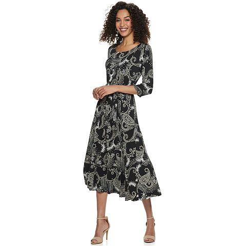 Женские платья Nina Leonard Women's Nina Leonard Belted 3/4 Sleeve Print Midi Dress