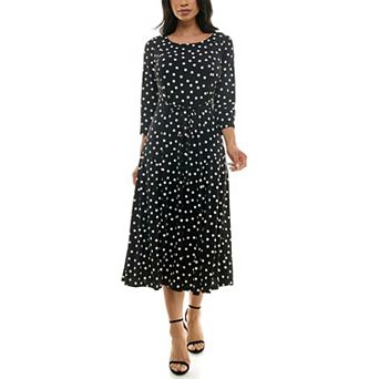 Women's Nina Leonard Belted 3/4 Sleeve Print Midi Dress