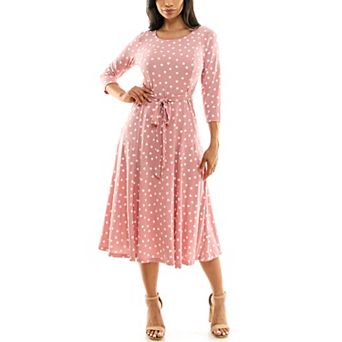 Women's Nina Leonard Belted 3/4 Sleeve Print Midi Dress