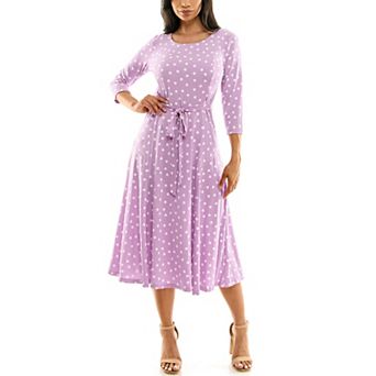 Women's Nina Leonard Belted 3/4 Sleeve Print Midi Dress